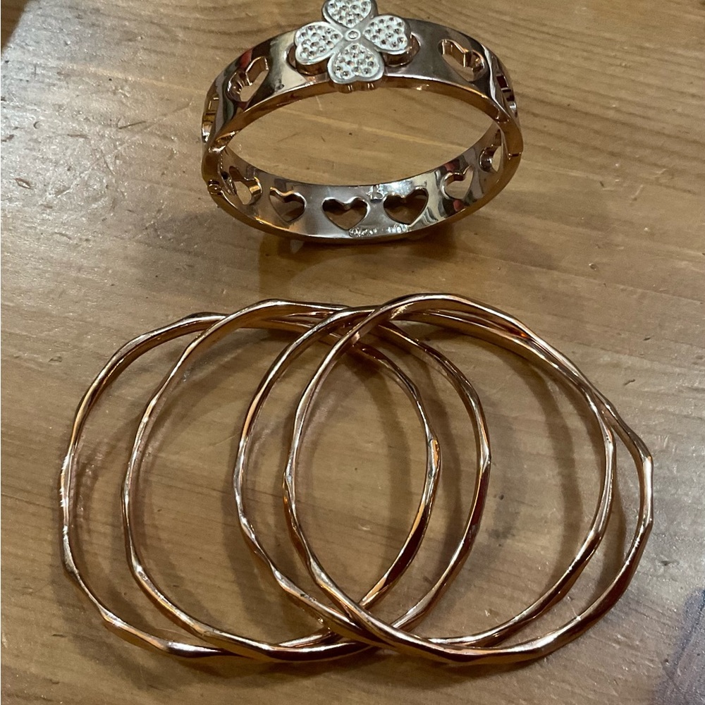 4 Rose Gold Bangle Stackable Hammered Bracelet Pl… - image 2